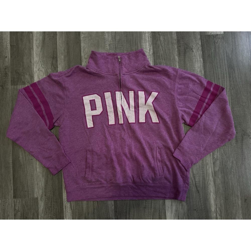PINK Victoria's Secret Quarter Zip Pullover Sweatshirt Pink Women's Size Medium - Picture 3 of 14
